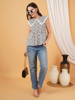 COTLAND FASHION - Women Black Printed Work Cotton Top