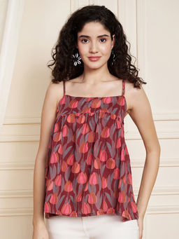 COTLAND FASHION - Women Maroon Printed Work Cotton Top