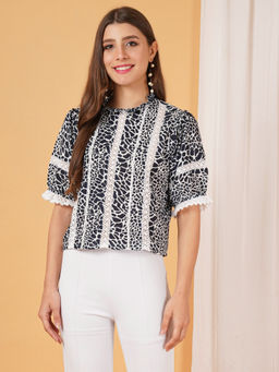 COTLAND FASHION - Women Black Printed Work Cotton Top
