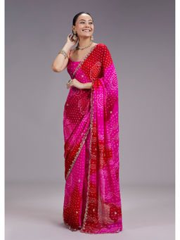 KALKI FASHION - Women Pink Gota Work Georgette Saree with Unstiched Blouse