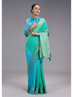 KALKI FASHION - Women Blue Tassels Work Crepe Saree with Unstiched Blouse