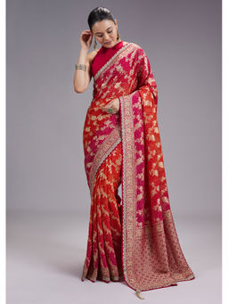 KALKI FASHION - Women Pink Gota Work Silk Blend Saree with Unstiched Blouse