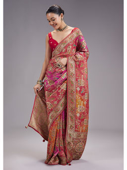 KALKI FASHION - Women Multi-Color Zari Work Khadi Saree with Unstiched Blouse