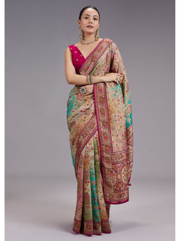 KALKI FASHION - Women Multi-Color Zari Work Khadi Saree with Unstiched Blouse