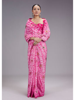 KALKI FASHION - Women Pink Printed Work Silk Blend Saree with Unstiched Blouse
