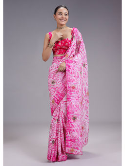 KALKI FASHION - Women Pink Printed Work Silk Blend Saree with Unstiched Blouse