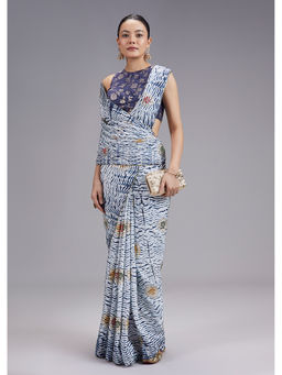 KALKI FASHION - Women Blue Printed Work Silk Saree with Unstiched Blouse