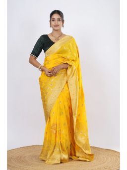 VGlame - Women Yellow Zari Work Viscose Saree with Unstiched Blouse