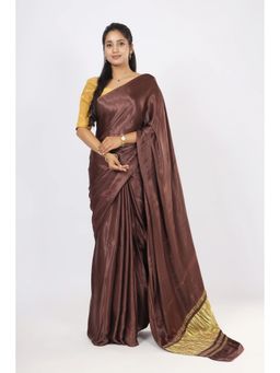 VGlame - Women Brown Zari Work Silk Saree with Unstiched Blouse