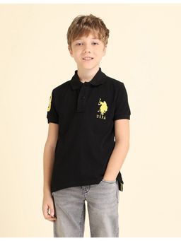 U.S. POLO ASSN. - Boys Black Cotton Pique Solid Polo T-Shirt
