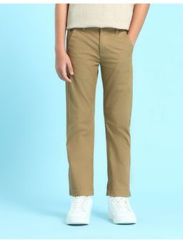 U.S. POLO ASSN. - Boys Light Brown Mid Rise Twill Weave Solid Trousers