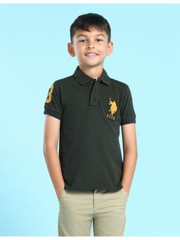 U.S. POLO ASSN. - Boys Green Numeric Applique Solid Polo T-Shirt
