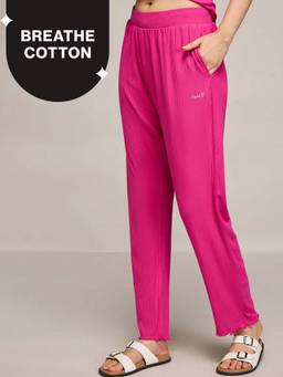 Nykd by Nykaa - Essential Soft Ribbed Pyjama With Pockets & Curled Hem Detail, Magenta - NYS909