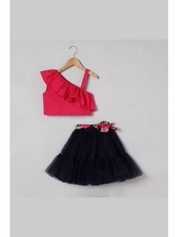 BYB Premium - Fuschai Taffeta Silk Top with Navy Tulle Tutu Skirt (Set of 2)