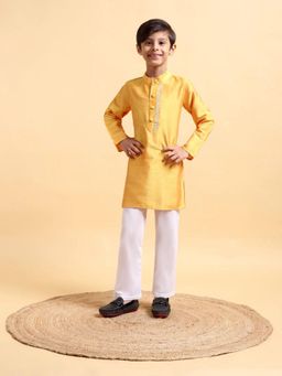 Mera Rang - Yellow Embroidered Cotton Silk Kurta and Pajama (Set of 2)