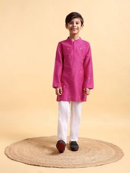 Mera Rang - Hot Pink Embroidered Cotton Silk Kurta and Pajama (Set of 2)