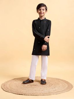 Mera Rang - Black Embroidery Cotton Silk Kurta and Pajama (Set of 2)