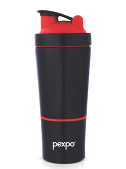 Pexpo - Kinetic Red-Black Stainless Steel Gym Shaker - 880ml