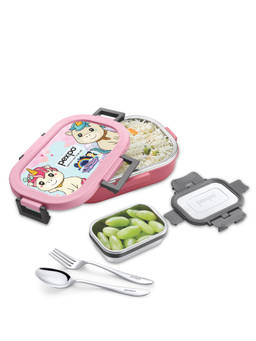 Pexpo - Tasty Bite Pink Stainless Steel Lunch-Tiffin Box for Kids - 800ml