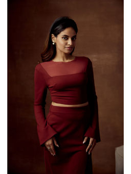 Lea Clothing - Casiane Red Full Sleeves Crop Top