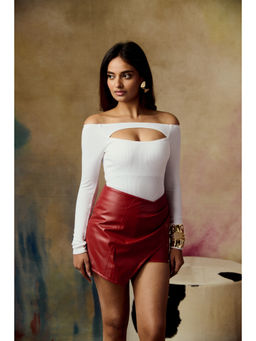 Lea Clothing - Tamia White Off Shoulder Cut Out Bodysuit