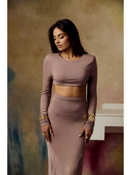 Lea Clothing - Ashen Taupe Full Sleeve Crop Top