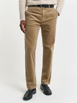 GANT - Men Khaki Cotton Blend Solid Regular Fit Mid Waist Casual Trouser
