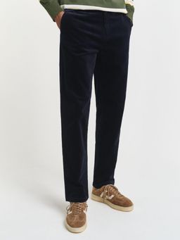 GANT - Men Navy Blue Cotton Blend Solid Regular Fit Mid Waist Casual Trouser