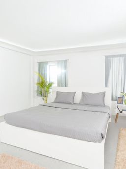 Oyvu - Grey Cotton 300 TC Sateen Step Design Queen Fitted Bedsheet & 2 Pillow Covers (Queen)