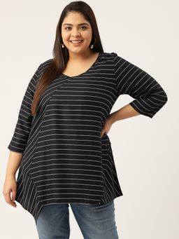 theRebelinme - Womens Black & White Striped V-neck Top