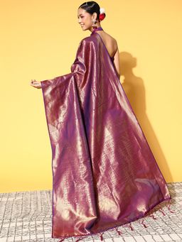 Sareemall - Silk Blend Purple Woven Design Celebrity Saree With Unstitched Blouse