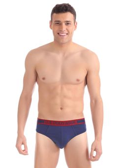 U.S. POLO ASSN. - Navy I100 Mid-waist Solid Cotton Spandex Brief Navy Blue