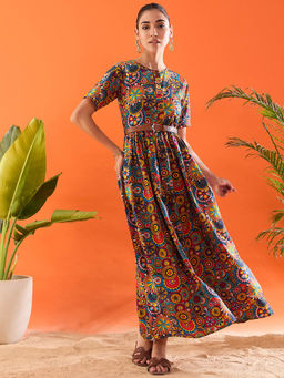 Uptownie - Womens Crepe Printed Skater Maxi Dress Multi-color (Set of 2)