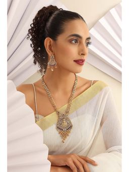 SWABHIMANN - Vakruti Red Temple Work Long Necklace Set