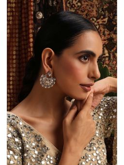 SWABHIMANN - Tarang Silver Polki Chandbali Earrings