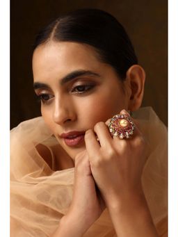 SWABHIMANN - Manzil Red Kundan and Pearl Ring