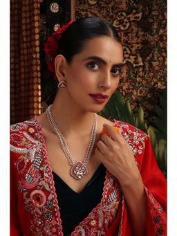 SWABHIMANN - Driksha Red Polki Pendant Necklace Set