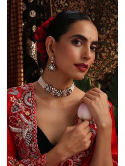 SWABHIMANN - Ridhie Green Polki Choker Necklace with Earrings Set