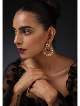 SWABHIMANN - Moira Red and Green Kundan Chandbali Earrings
