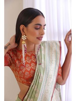 SWABHIMANN - Gaurvi Red Kundan and Pearl Long Jhumka Earrings