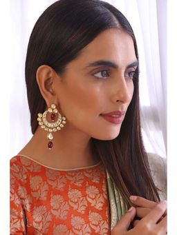 SWABHIMANN - Akansha Red Kundan Chandbali Earrings