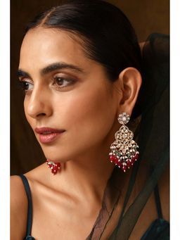 SWABHIMANN - Kritika Kamra In Mihika Red Polki Dangler Earrings