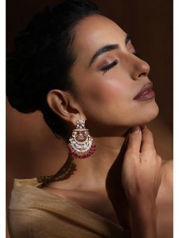 SWABHIMANN - Gargi Red Polki Chandbali Earrings