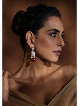 SWABHIMANN - Aarna Red Polki Dangler Earrings