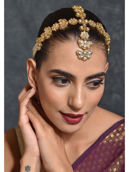 SWABHIMANN - Sukti White Gold Plated Kundan Matha Patti