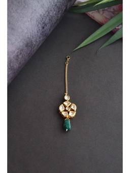SWABHIMANN - Aashi Gold Plated Kundan Maang Tikka - Green