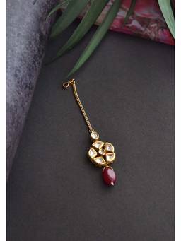 SWABHIMANN - Aashi Gold Plated Kundan Maang Tikka - Red