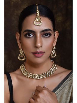 SWABHIMANN - Chandara Gold Plated Kundan Short Necklace with Earrings Set