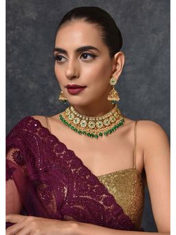 SWABHIMANN - Ehsaas Green Gold Plated Kundan Necklace with Earrings Set