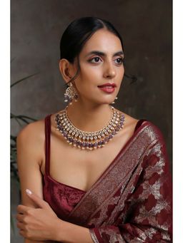 SWABHIMANN - Griya Purple Gold Plated Kundan Necklace with Earrings Set